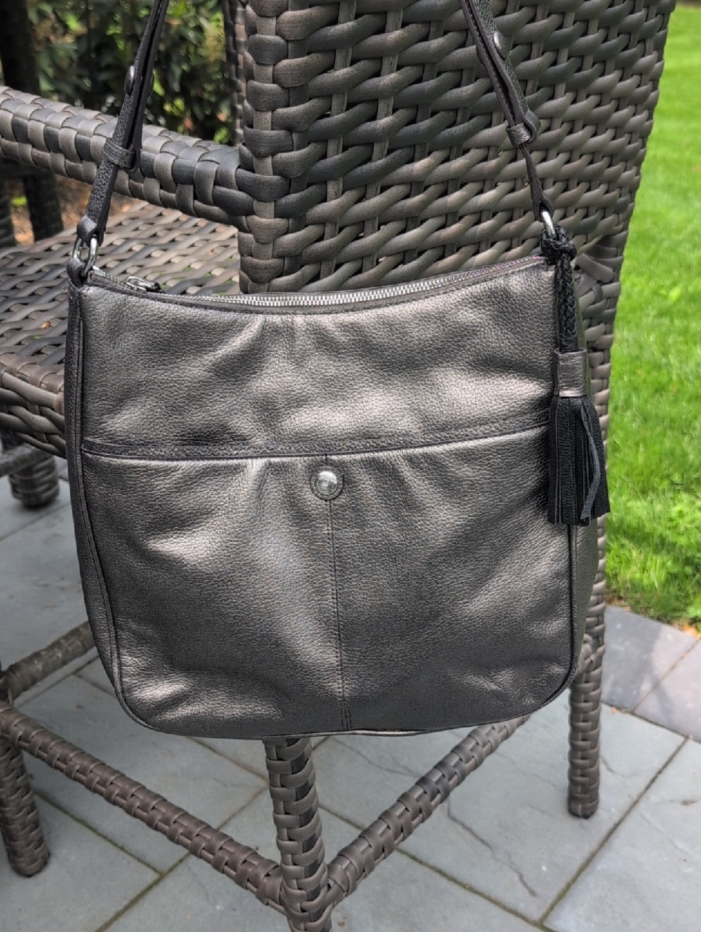 Cole Haan Pewter Leather Shoulder Bag. EUC